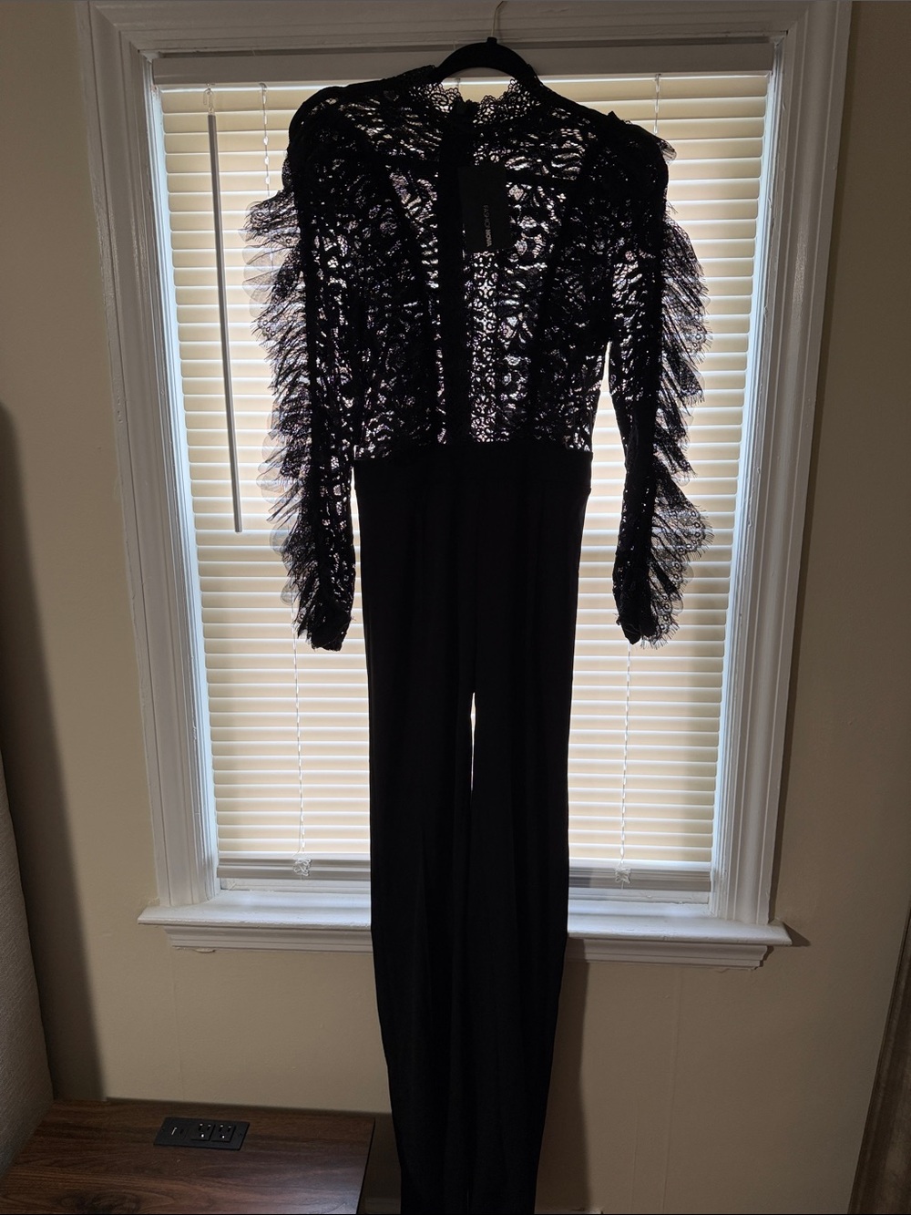Fashion Nova Black Lace Fringe Long-Sleeve Jumpsuit